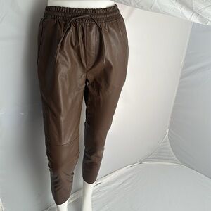 Deluc Fleetwood brown vegan leather drawstring jogger style pants